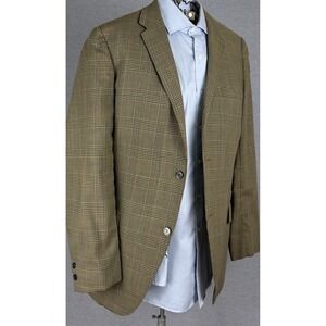 Vintage 60s Bespoke Glen Plaid Sport Coat Blazer Olive Tan 40L Union Made